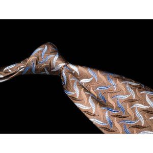Vintage Vitaliano Pancaldi Brown Blue Geometric 100% Silk Men's Luxury Tie Italy